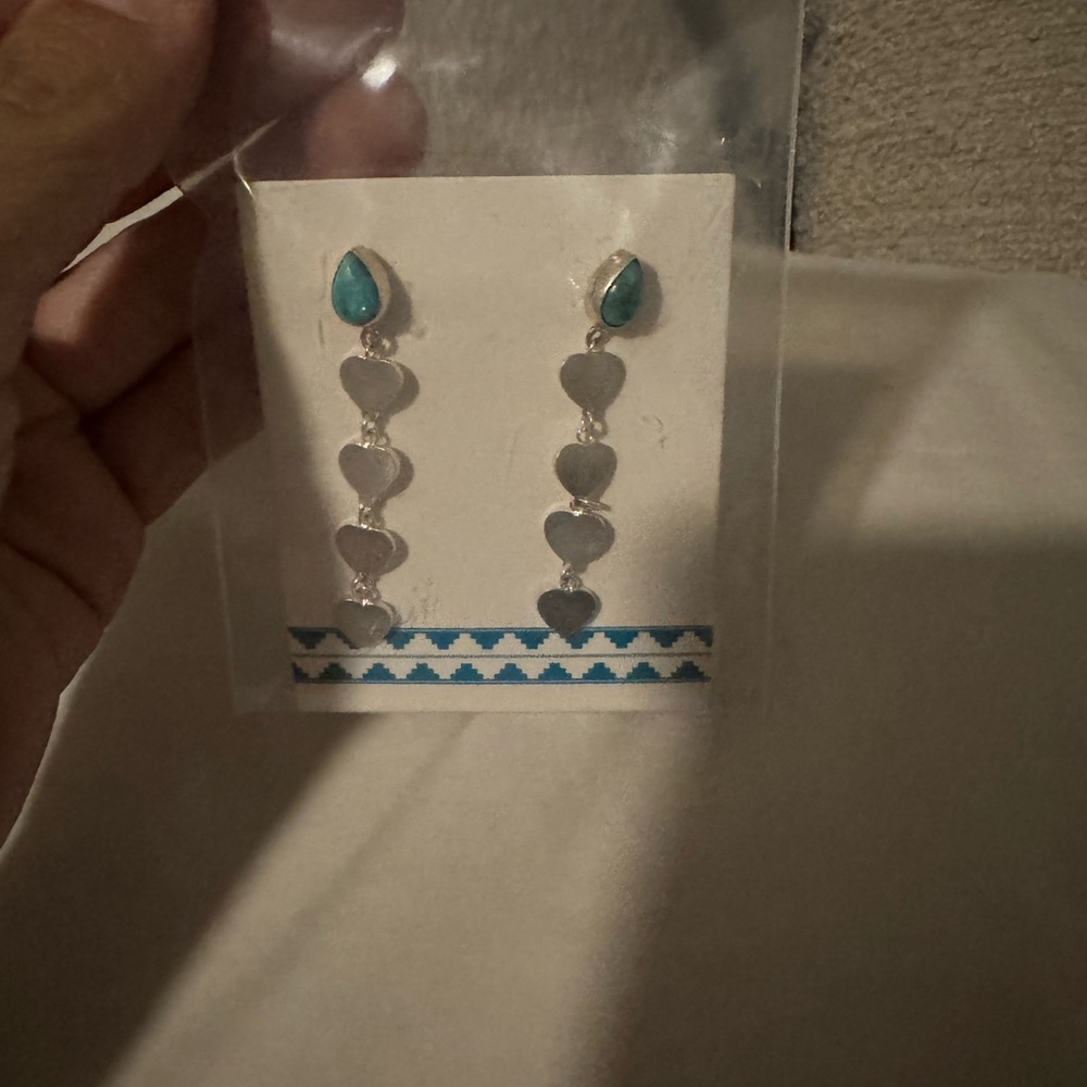 Chic Silver and Turquoise Heart Earrings